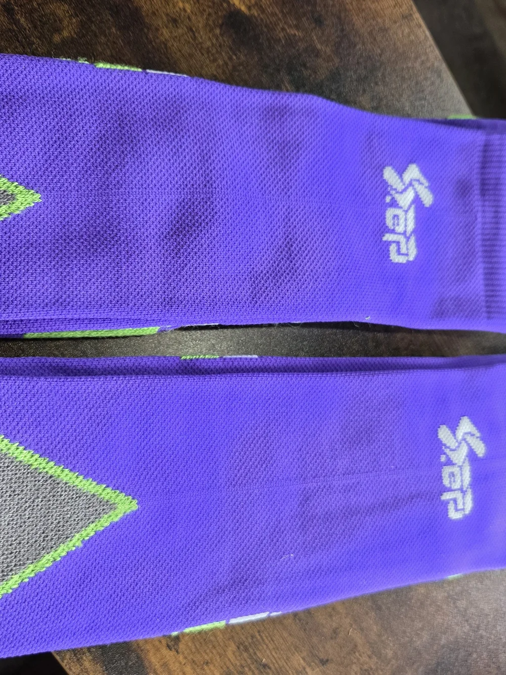 Men's Purple Athletic Crew Socks with Green Accents